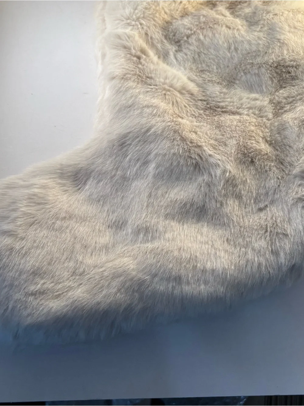Pottery Barn Alpaca Faux Fur Christmas Stocking Ivory Gray Embroidered “Emily”